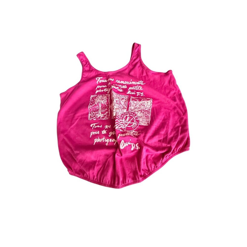 Vintage 80s  Graphic Crop Tank  Fuchsia Pink Size M - Picture 2 of 6
